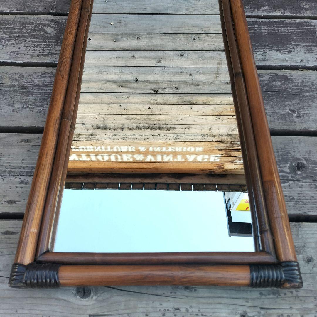 M♦ラタンミラー アンティークミラー アーチミラー 姿見 籐製