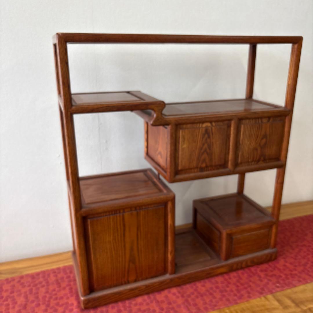 天然木　段違飾り棚　茶箪笥　ミニ