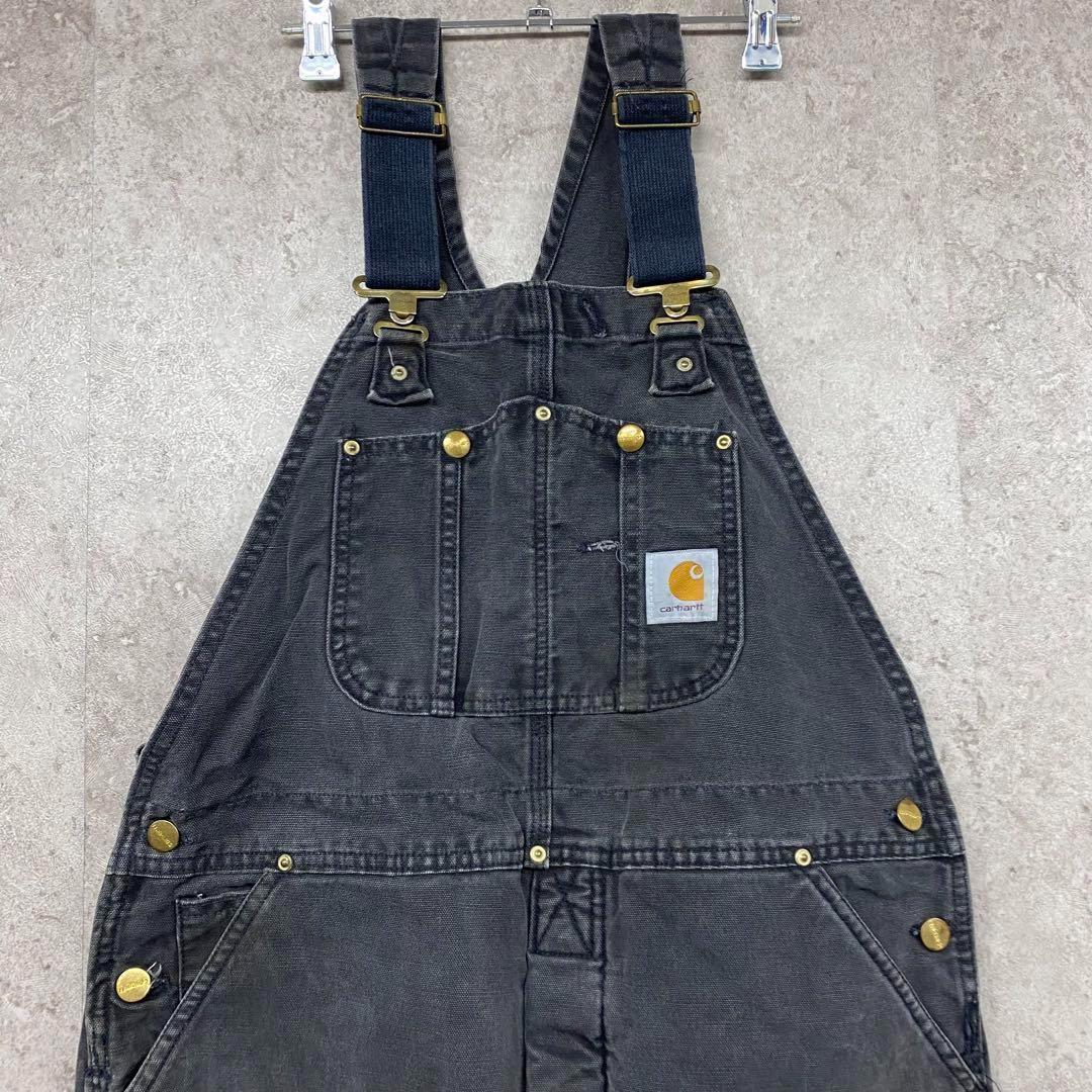 レア USA製90s古着○カーハート オーバーオール ブラック W38×L30