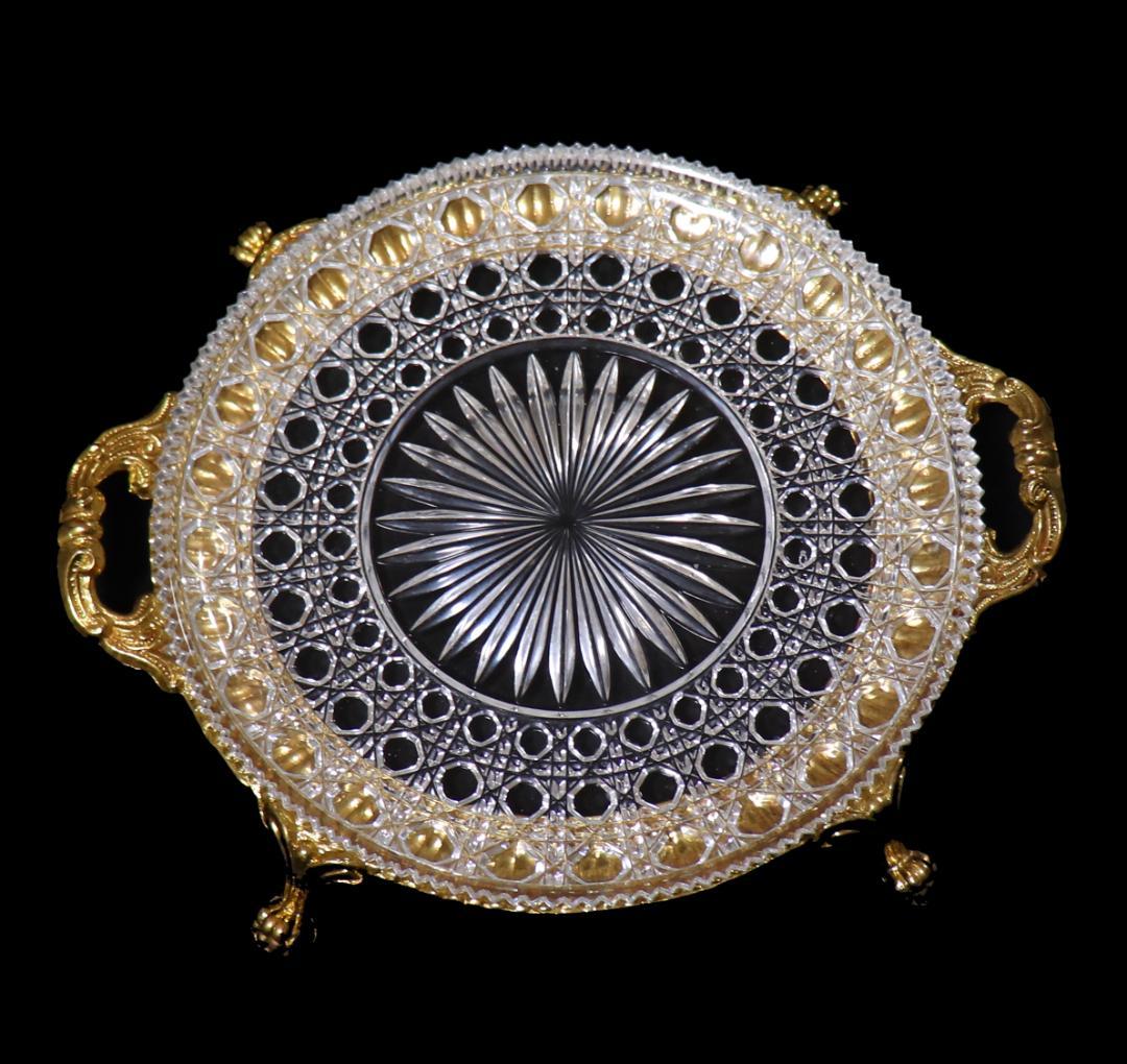 オールド・バカラ 博物館級!! 特大 ブロンズ装飾 獅子脚台座 センターピース