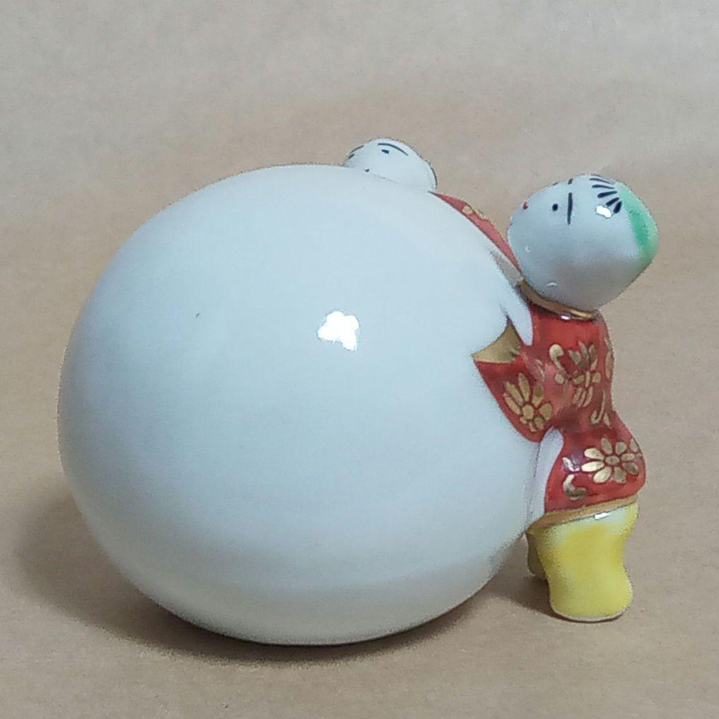 蓋置　色絵　雪だるま二閑人　昭阿弥