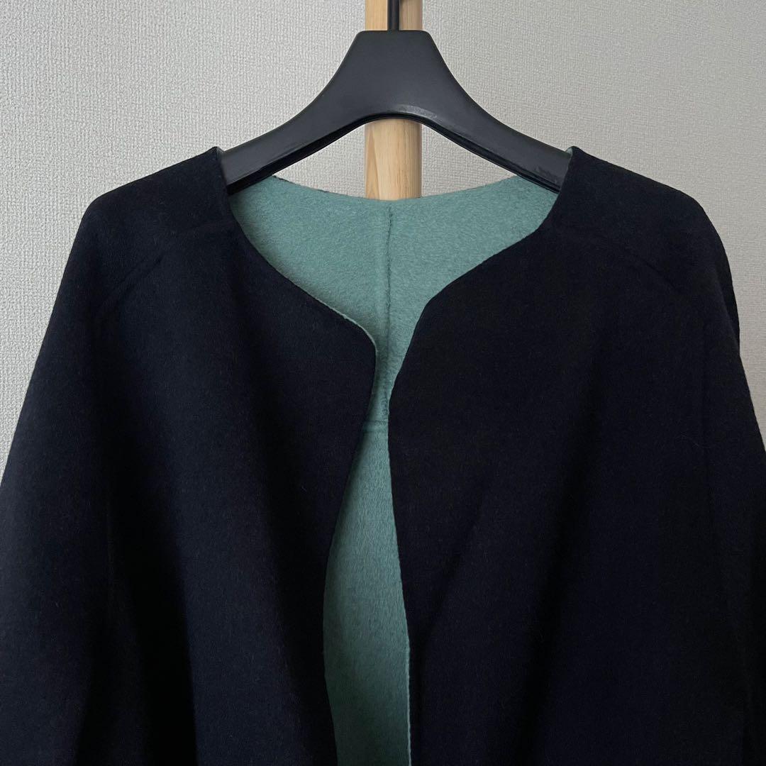 極美品 ヒューマンウーマン リバーコート ＷＮメルトンバイカラーコート ウール