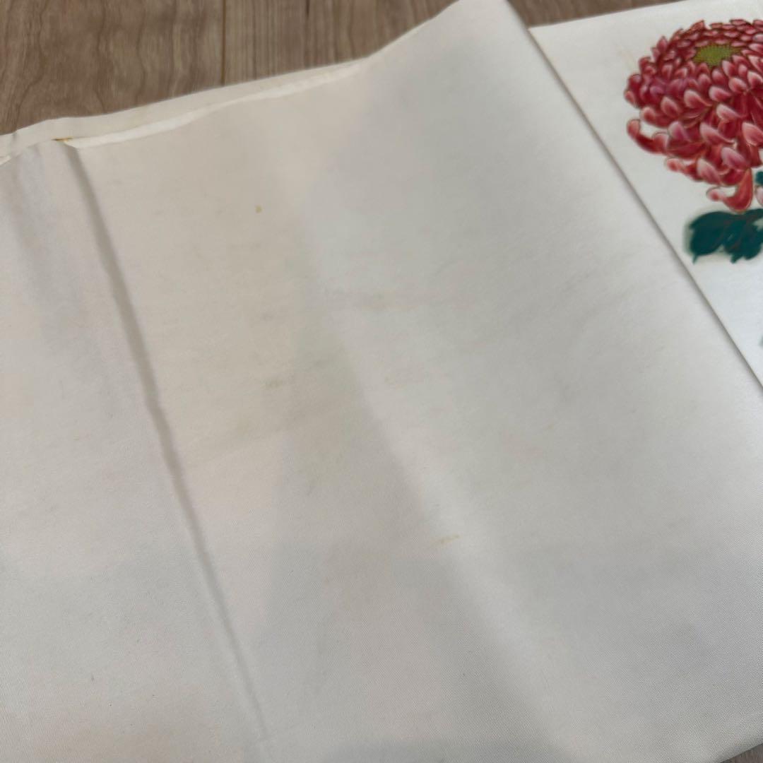ヴィンテージ　正絹　着物 和服　袋帯　手書き 386 大輪の菊　赤紫　緑