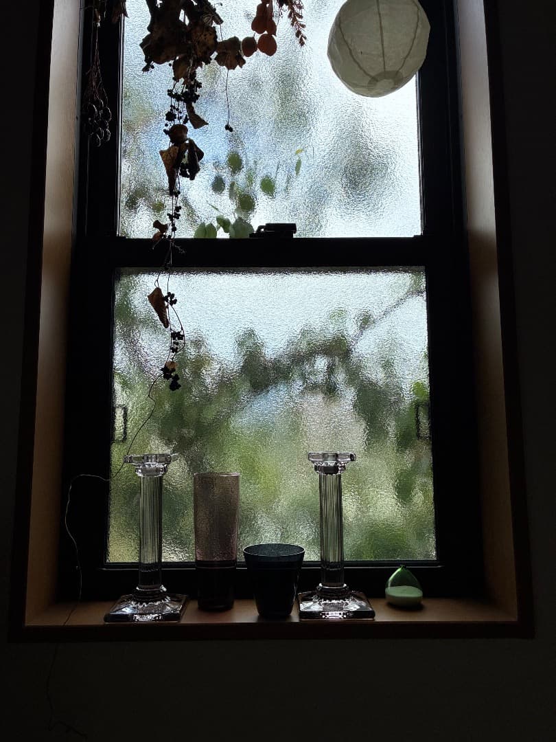 英国アンティーク　ガラス燭台ペア　キャンドルスタンド