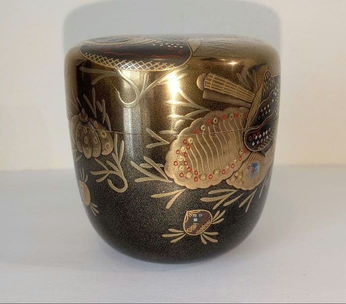 個人秘蔵-茶道具さま専用『海松貝蒔絵』大棗　新家新斎作　棗　茶器　螺鈿　内金梨子