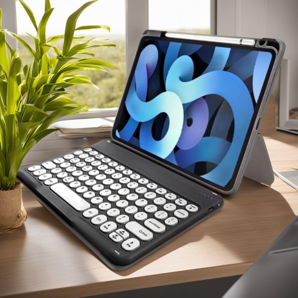 iPadキーボードケース アップルペンシル収納充電 丸いキー