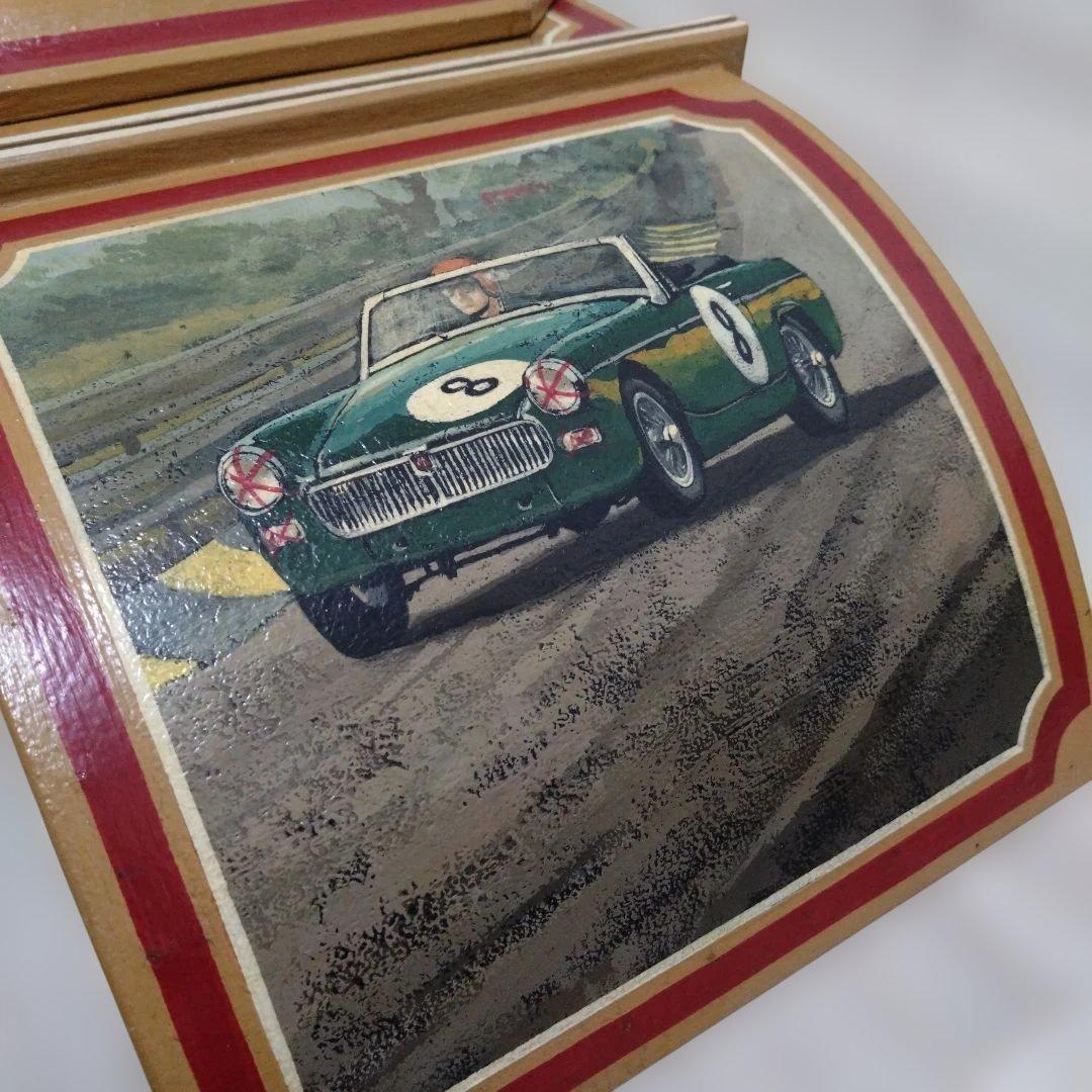 アンティーク風八角形木製時計（不動品）※絵柄　mg midget　※文字盤にmg