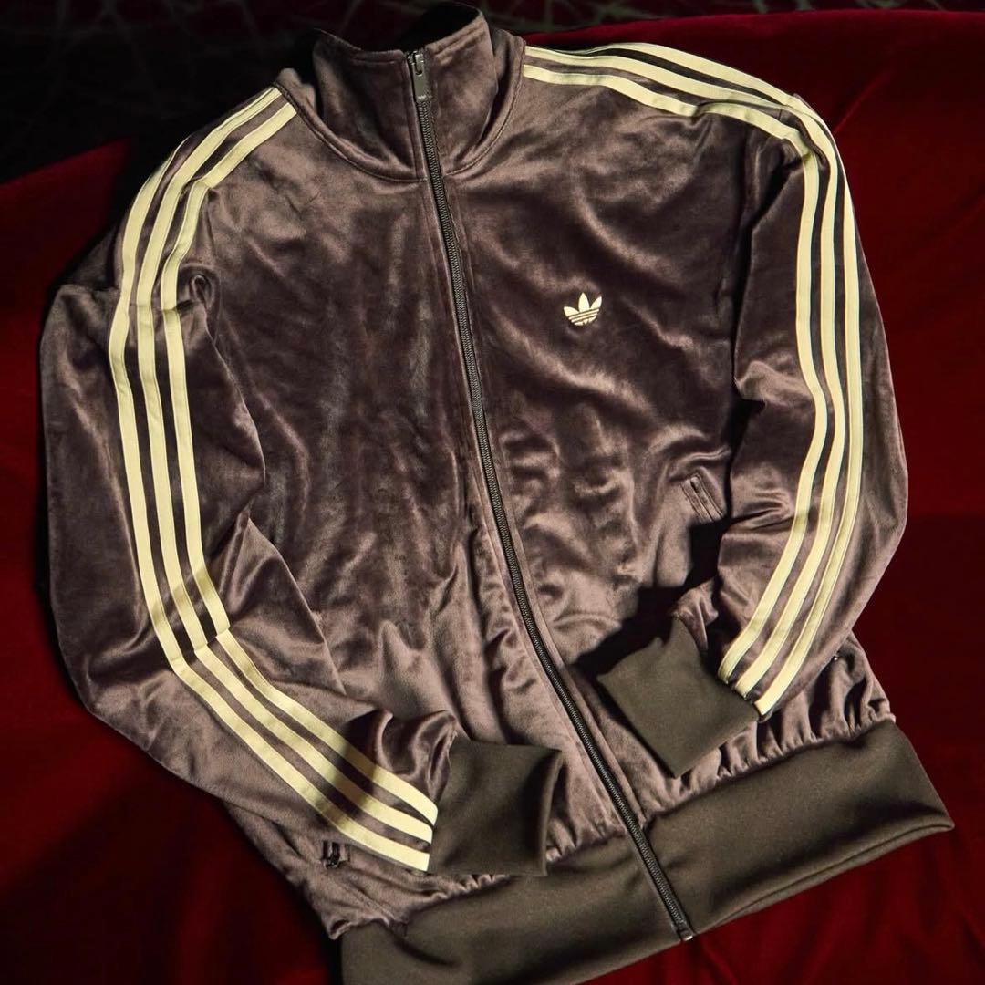 新品XS⭐️adidas ファイヤーバード ベロア トラックトップ ダークブラウン
