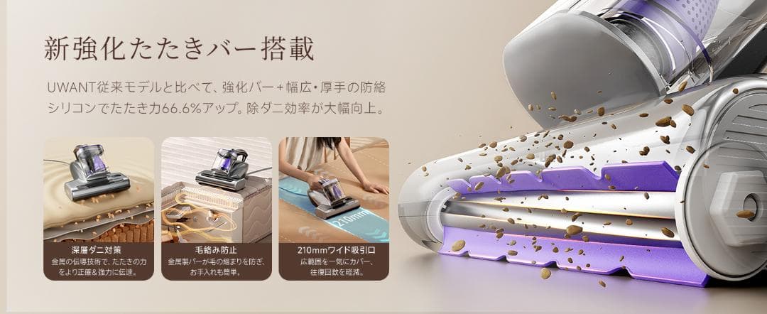 uwant 布団クリーナー 65℃熱風 布団掃除機 UV除菌 超音波 ダニ退治