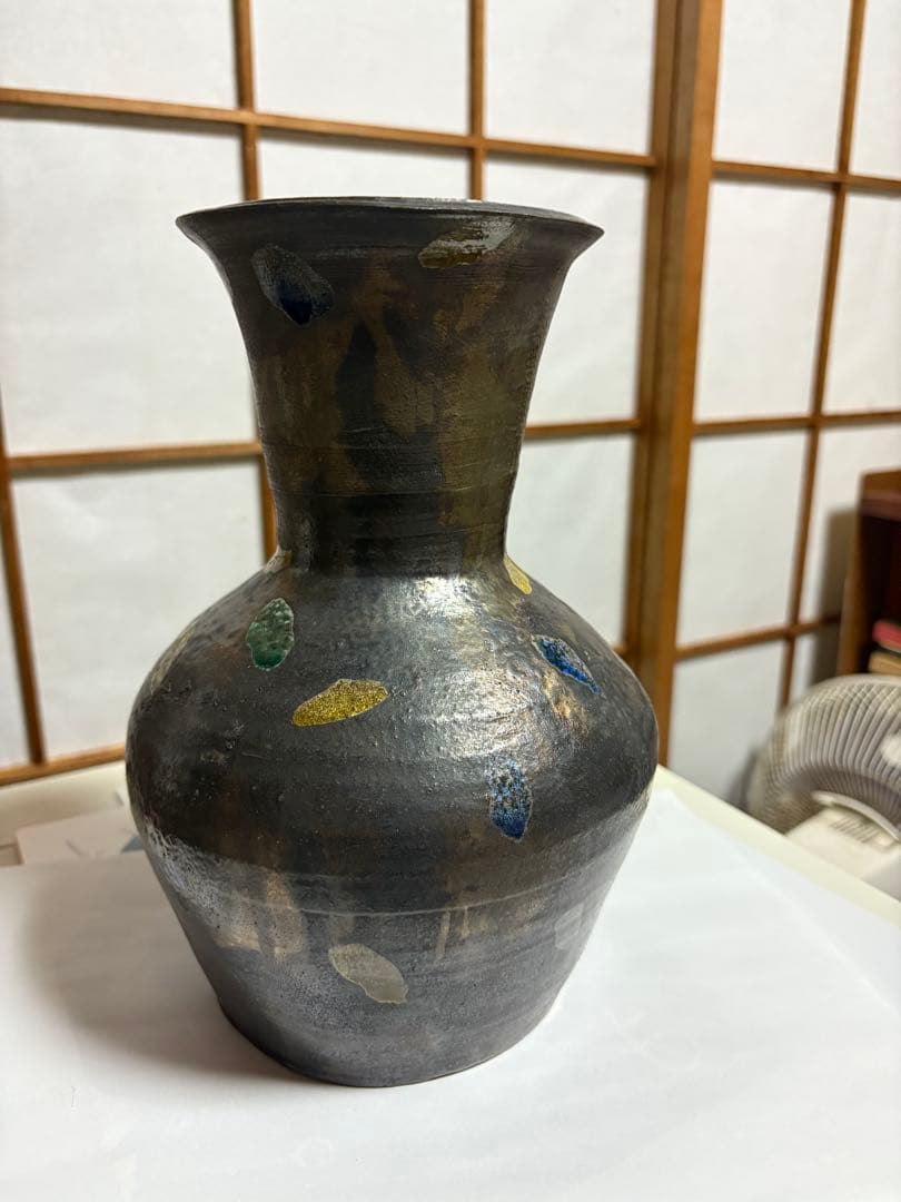 魯山人　銀花瓶