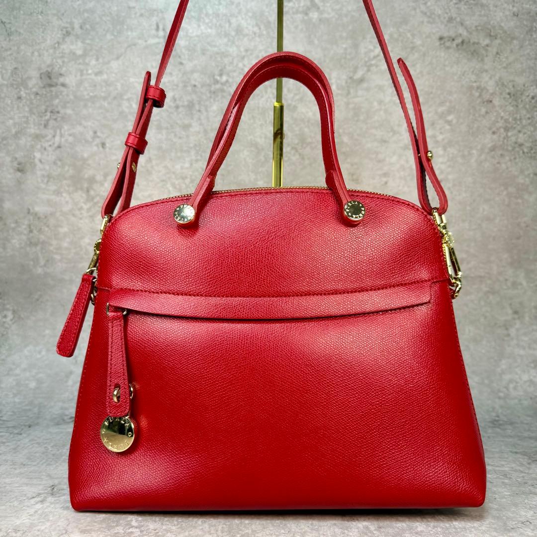 【極美品】FURLA フルラ パイパー M 赤 2WAY ハンドバッグ