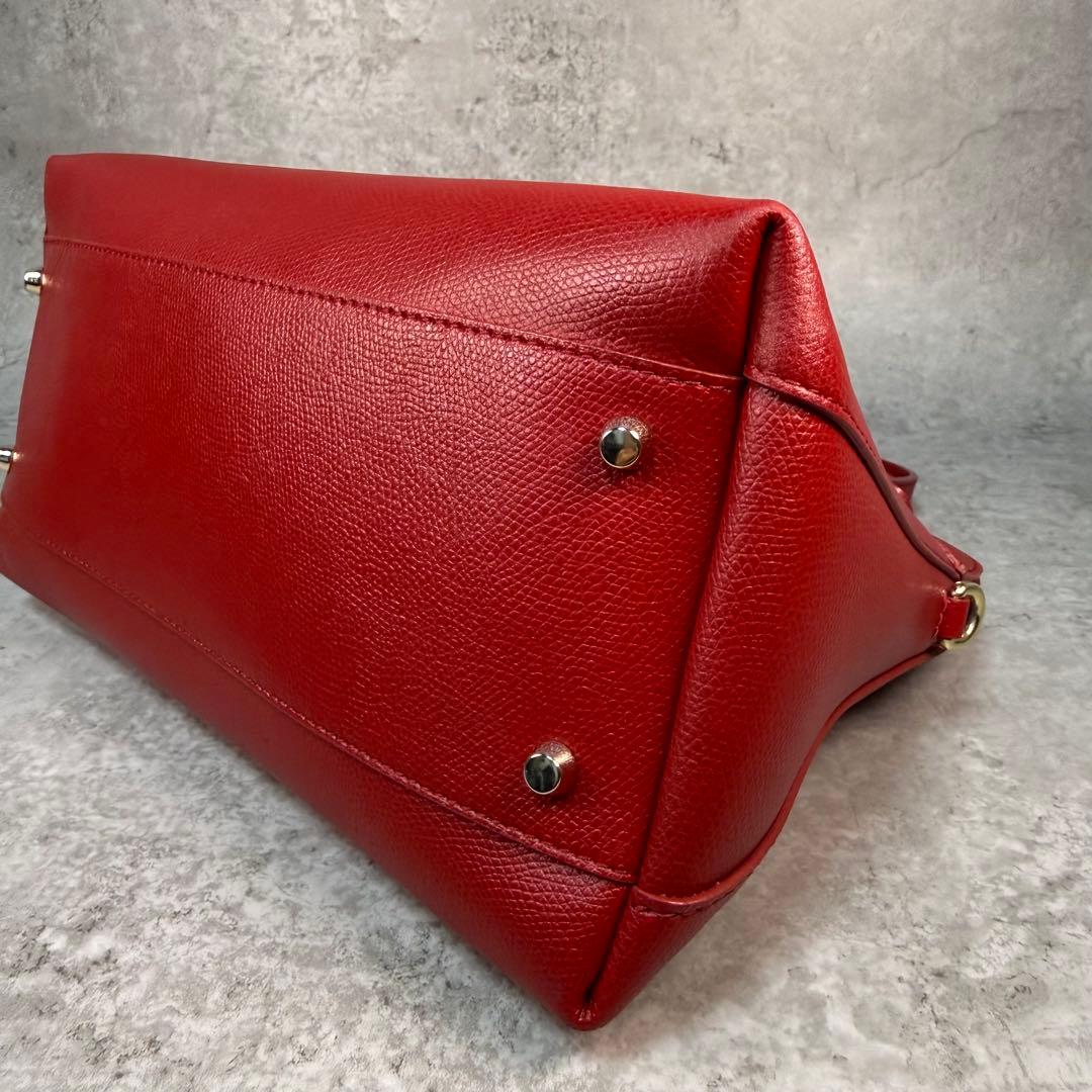 【極美品】FURLA フルラ パイパー M 赤 2WAY ハンドバッグ