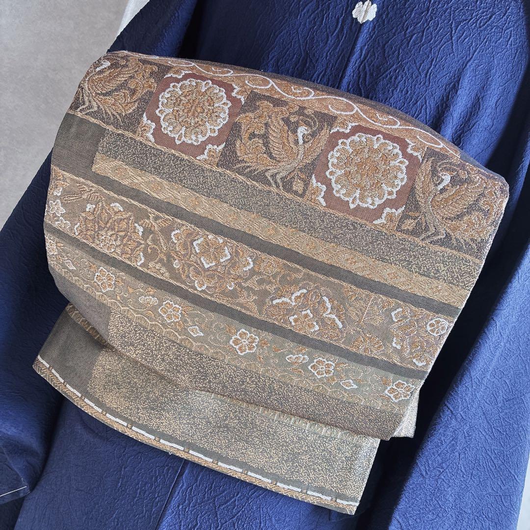 色無地　フルセット　着物　正絹　ブルー系　地紋　しつけ糸付き　一つ紋　共布　N3