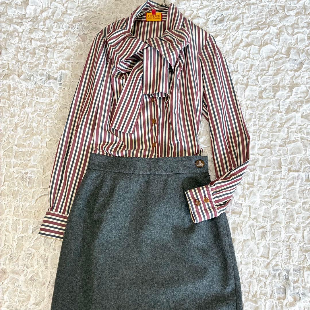 ヴィヴィアンウエストウッド ストライプ オーブ ビッグリボン リボンタイ シャツ