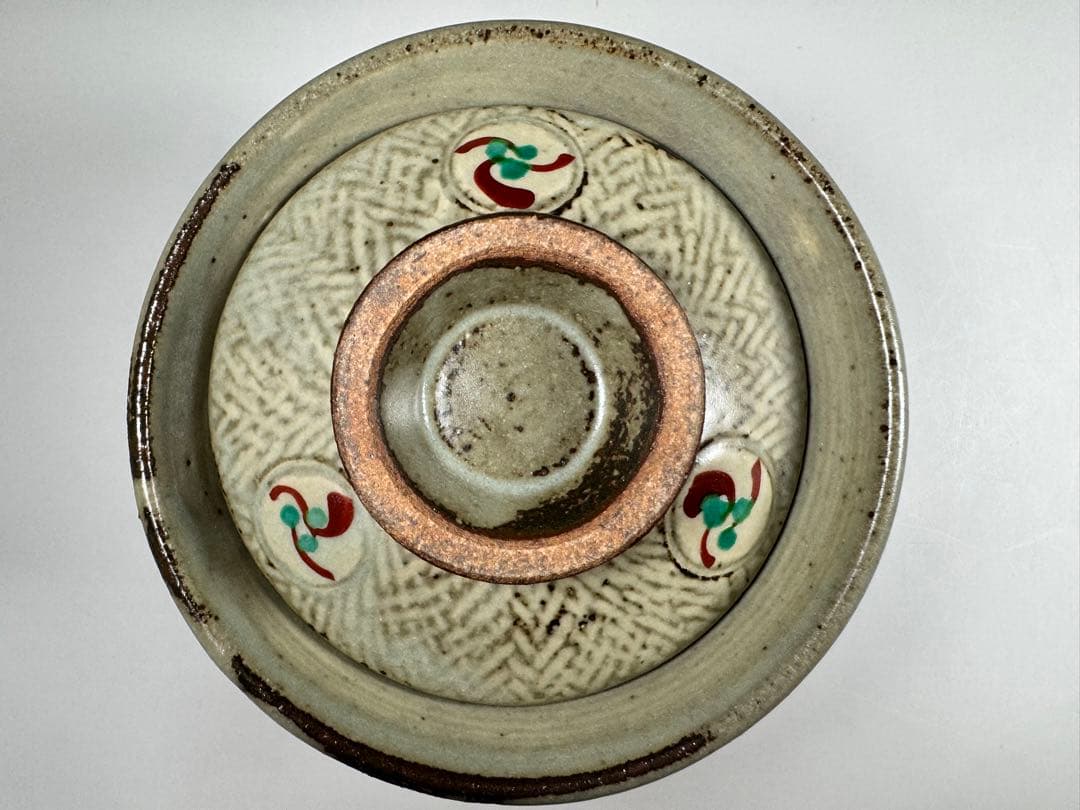 人間国宝 島岡達三 作 象嵌赤絵草花文夫婦飯碗 共箱 象嵌 赤絵 夫婦 茶碗