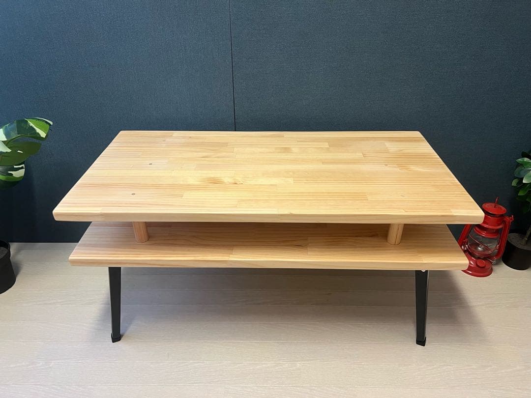 【在庫整理】 ローテーブル 長方形 収納付き 90cm パイン 折りたたみ脚