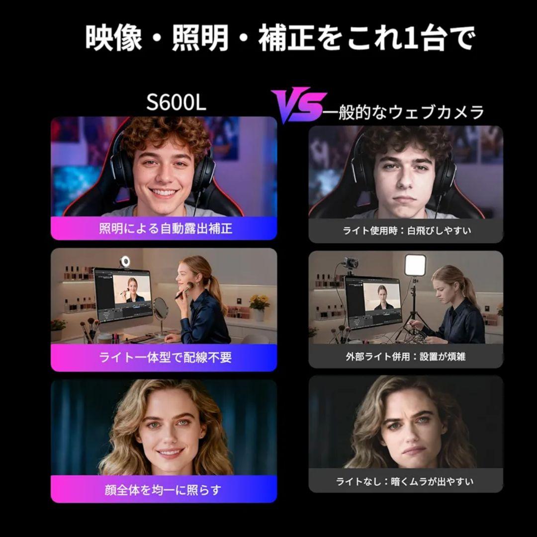 EMEET S600L 4K Webカメラ リングライト一体型