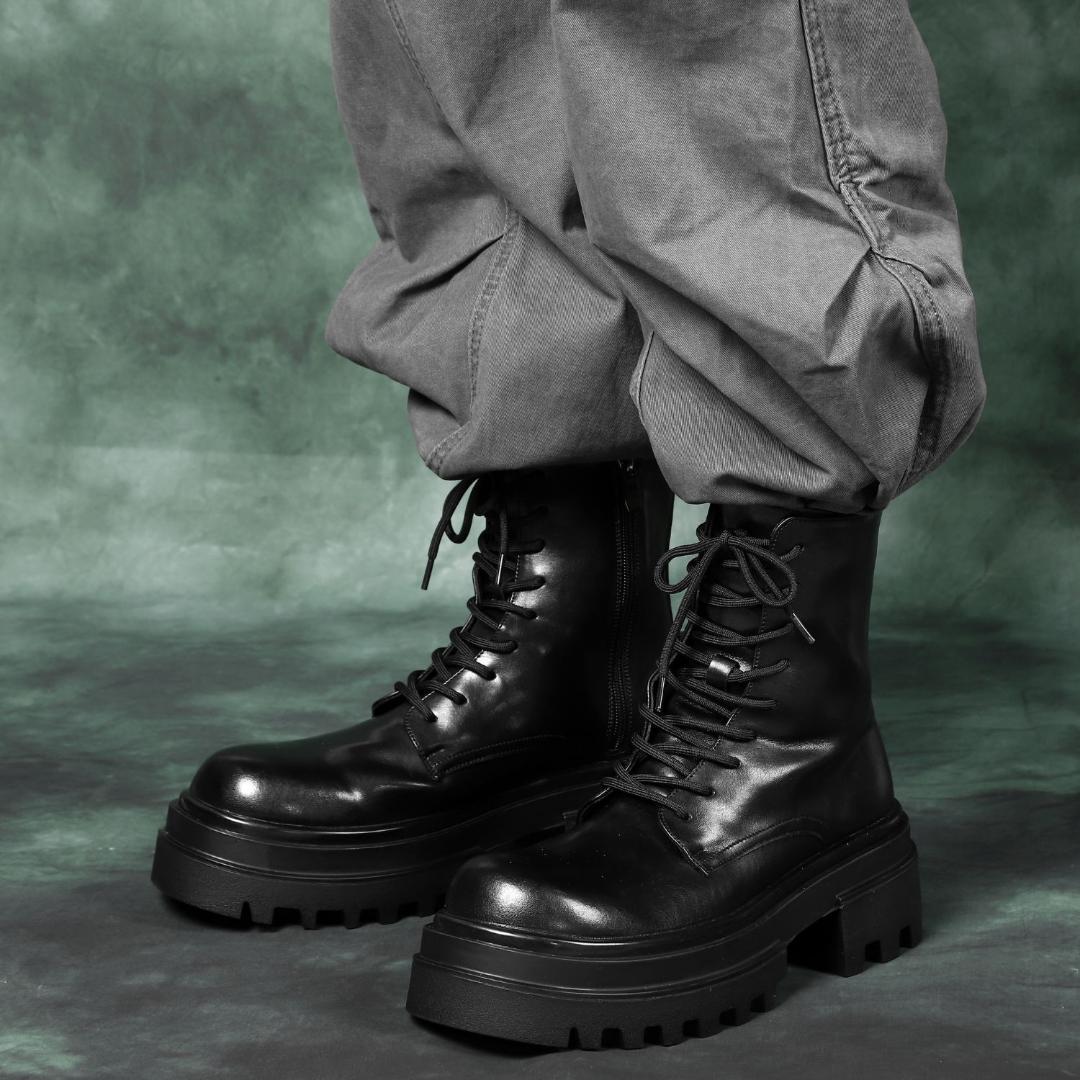 26cm/最大10cm身長UPメンズシークレットブーツ厚底靴スタイルアップジップ