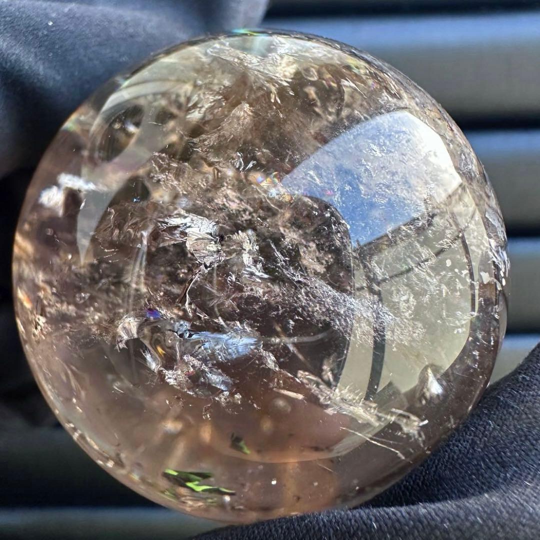 爆アレ❗️ 開運 魔除 ❗️レインボー☆スモーキークォーツ丸玉☆天然石A1529