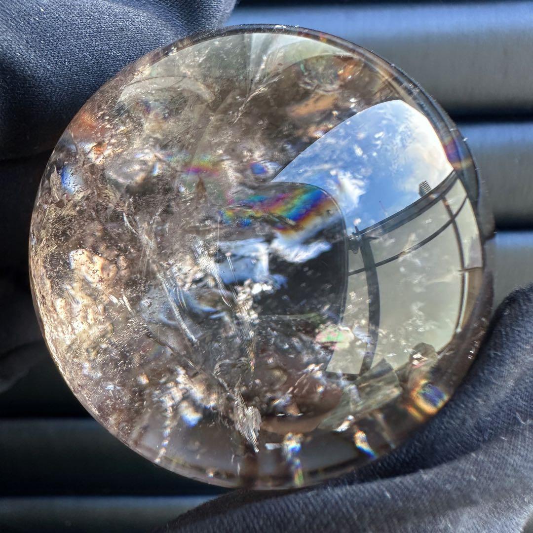 爆アレ❗️ 開運 魔除 ❗️レインボー☆スモーキークォーツ丸玉☆天然石A1529