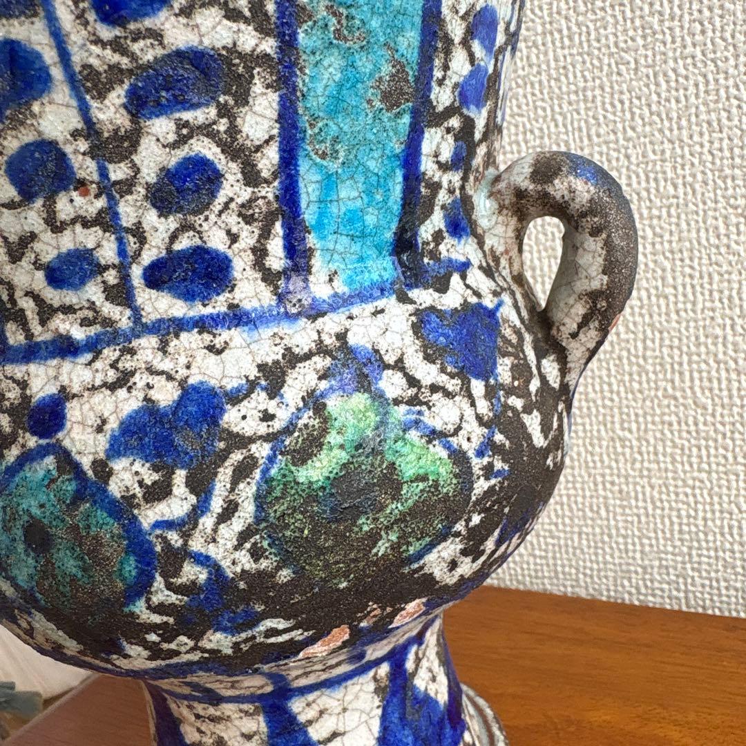 ムルタン焼 青釉色絵草花文壺 古陶磁