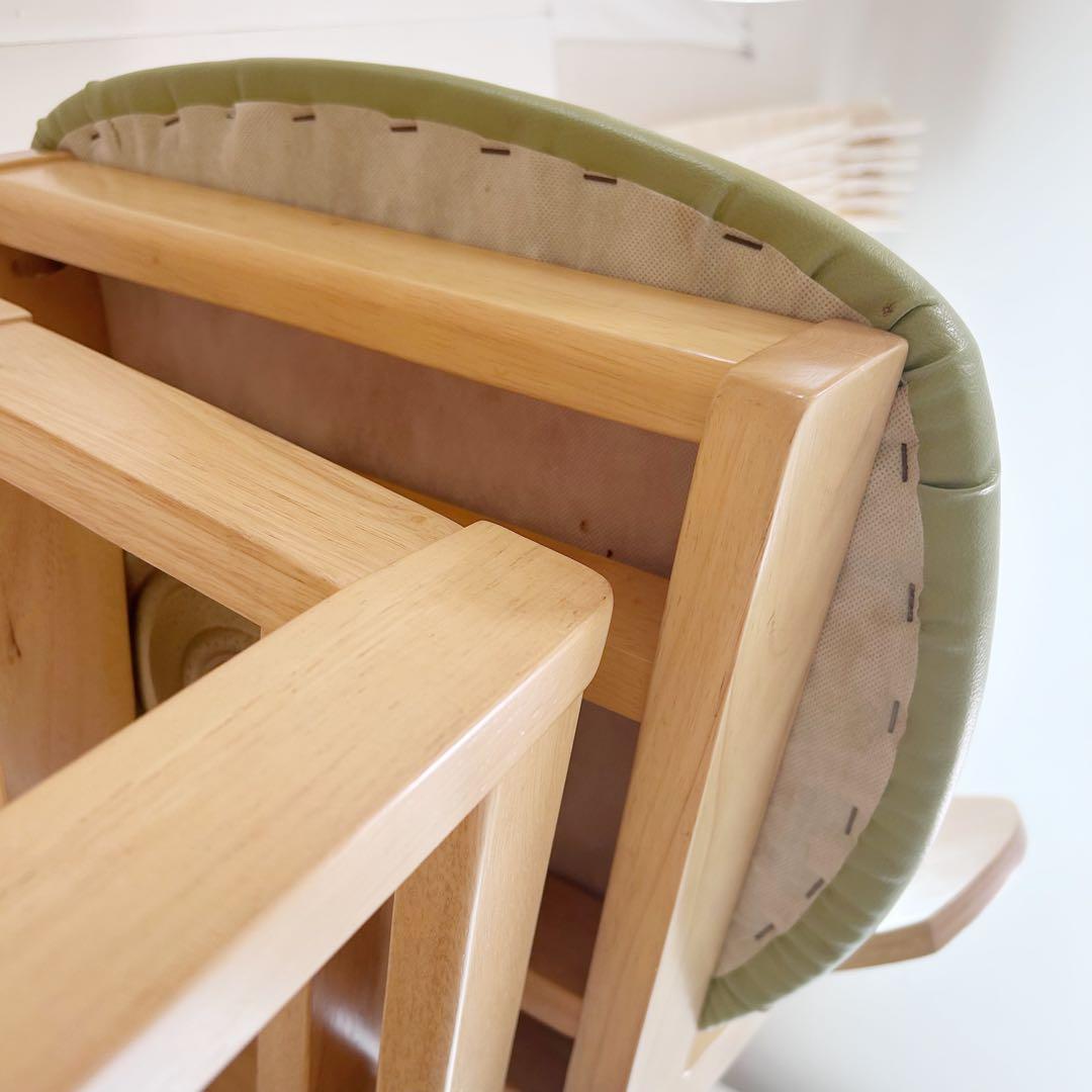 回転式ハイチェア　木製　曲木加工　天然木　無垢材　グリーン