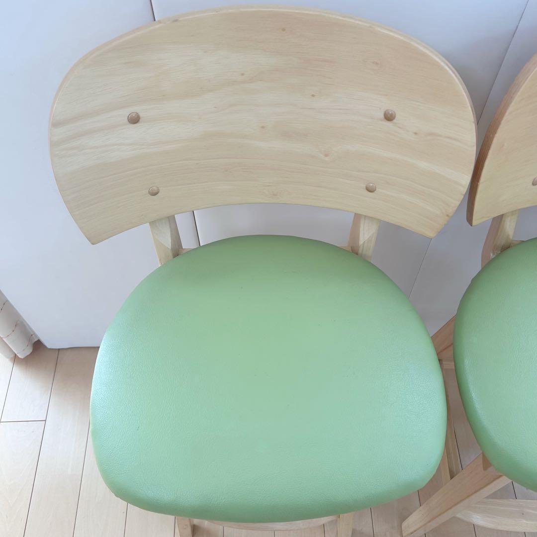 回転式ハイチェア　木製　曲木加工　天然木　無垢材　グリーン