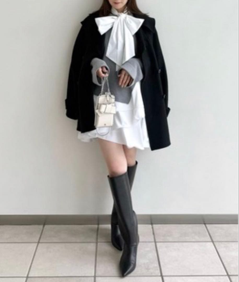 【完売品】FRAY I.D♡ウールリバーミドルAラインコート　ブラック