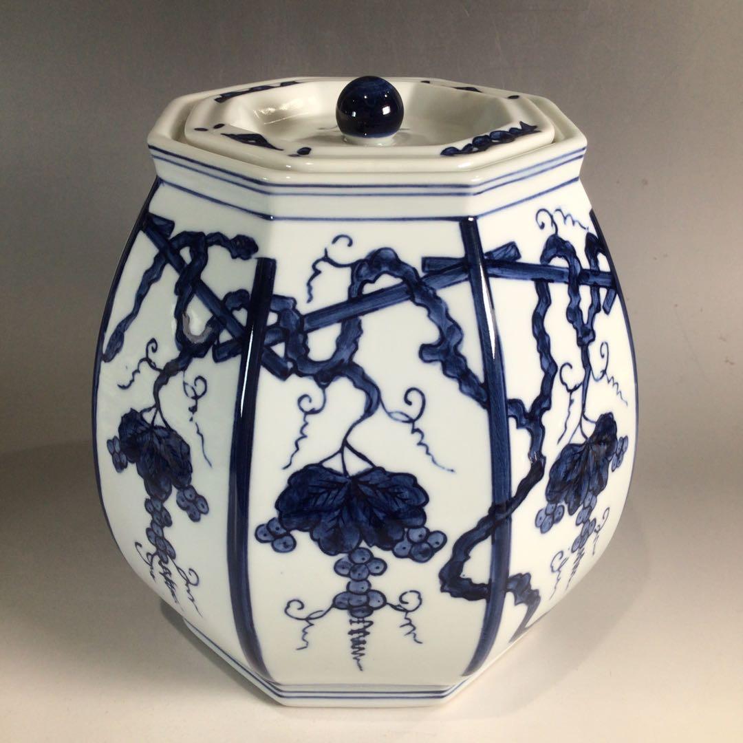 Ｐ２９１　皆具　『平安　鈴木康月造』『染付』『ぶどう棚皆具』　共箱　茶道具