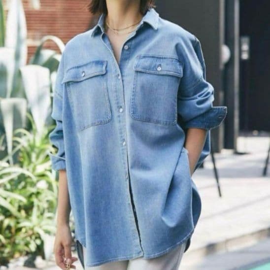 桜*丸様 美品 ヘルシーデニム デニム シャツ Almond ライト ブルー サ