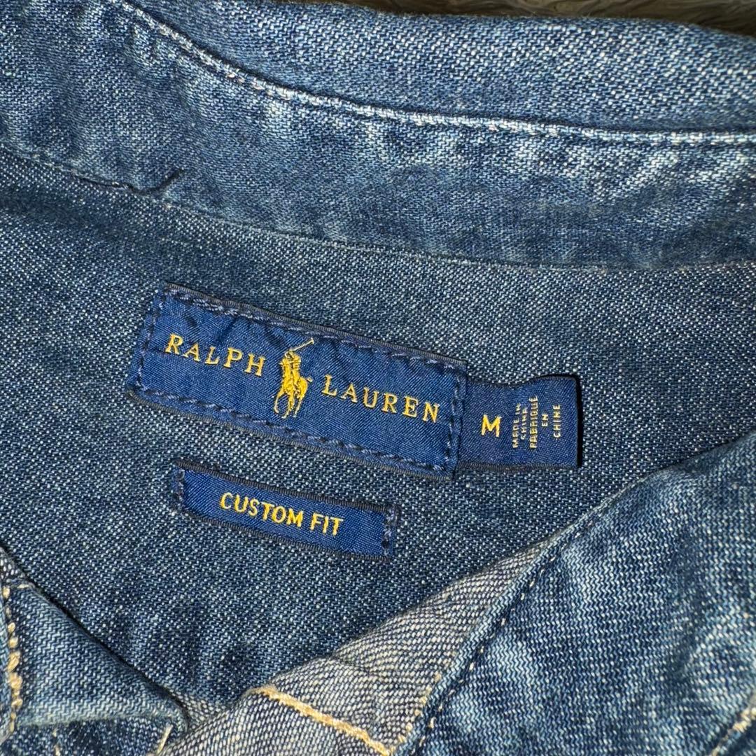美品 ラルフローレン デニムシャツ ダンガリー M カスタムフィット インディゴ