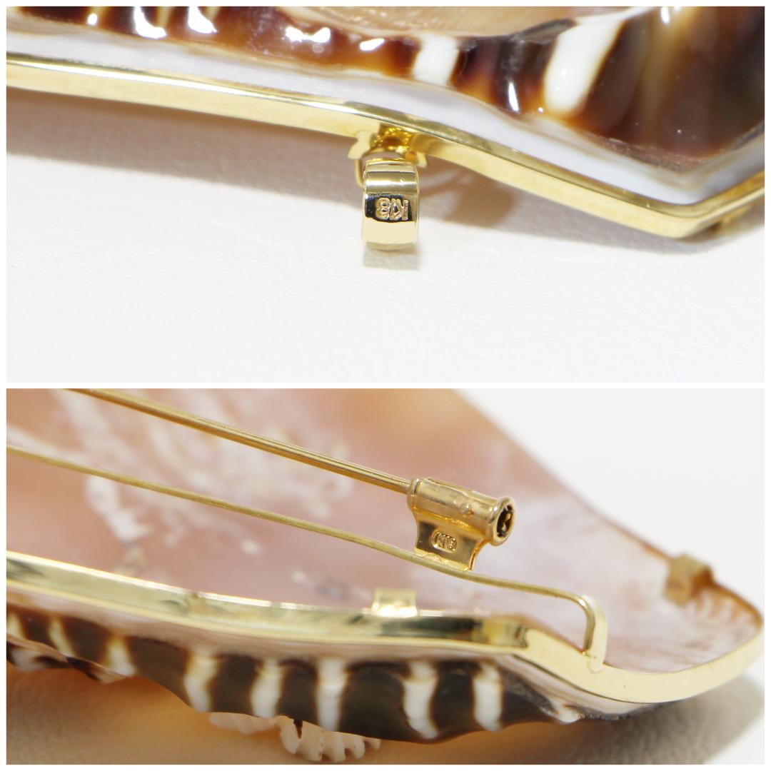 18金 K18 三層シェルカメオ 帽子 シェル　カメオブローチ　ペンダント