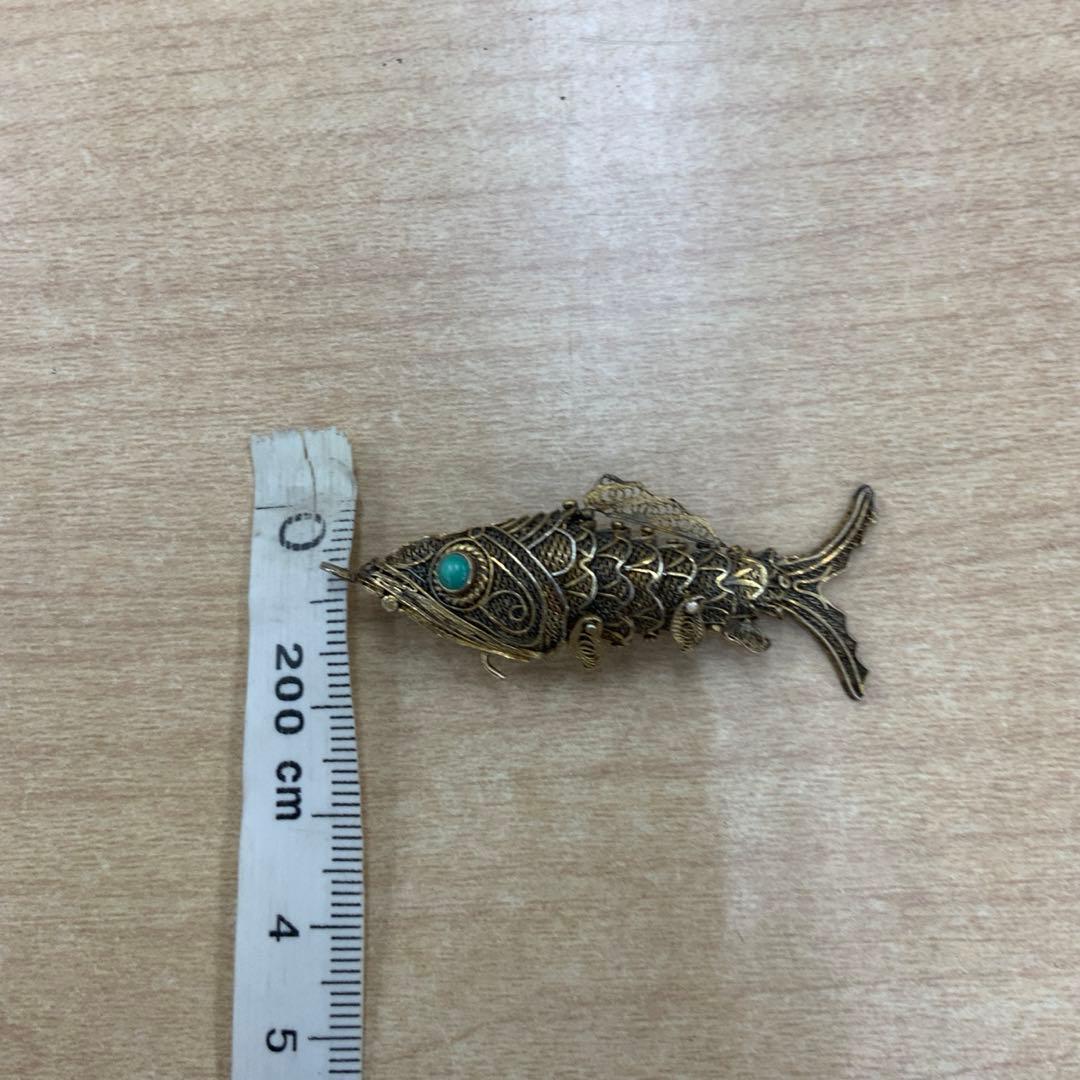 アンティーク　ビンテージ　フィリグリー　ネックレストップ　シルバー刻印　魚