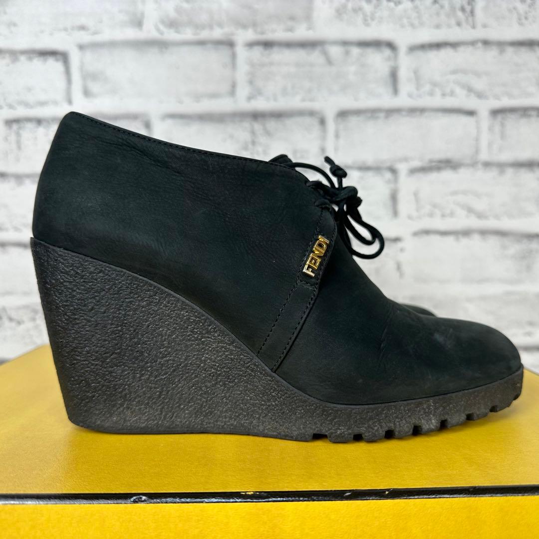 美品✨FENDI フェンディ ウェッジソール ブーティ ブーツ ロゴ金具 37