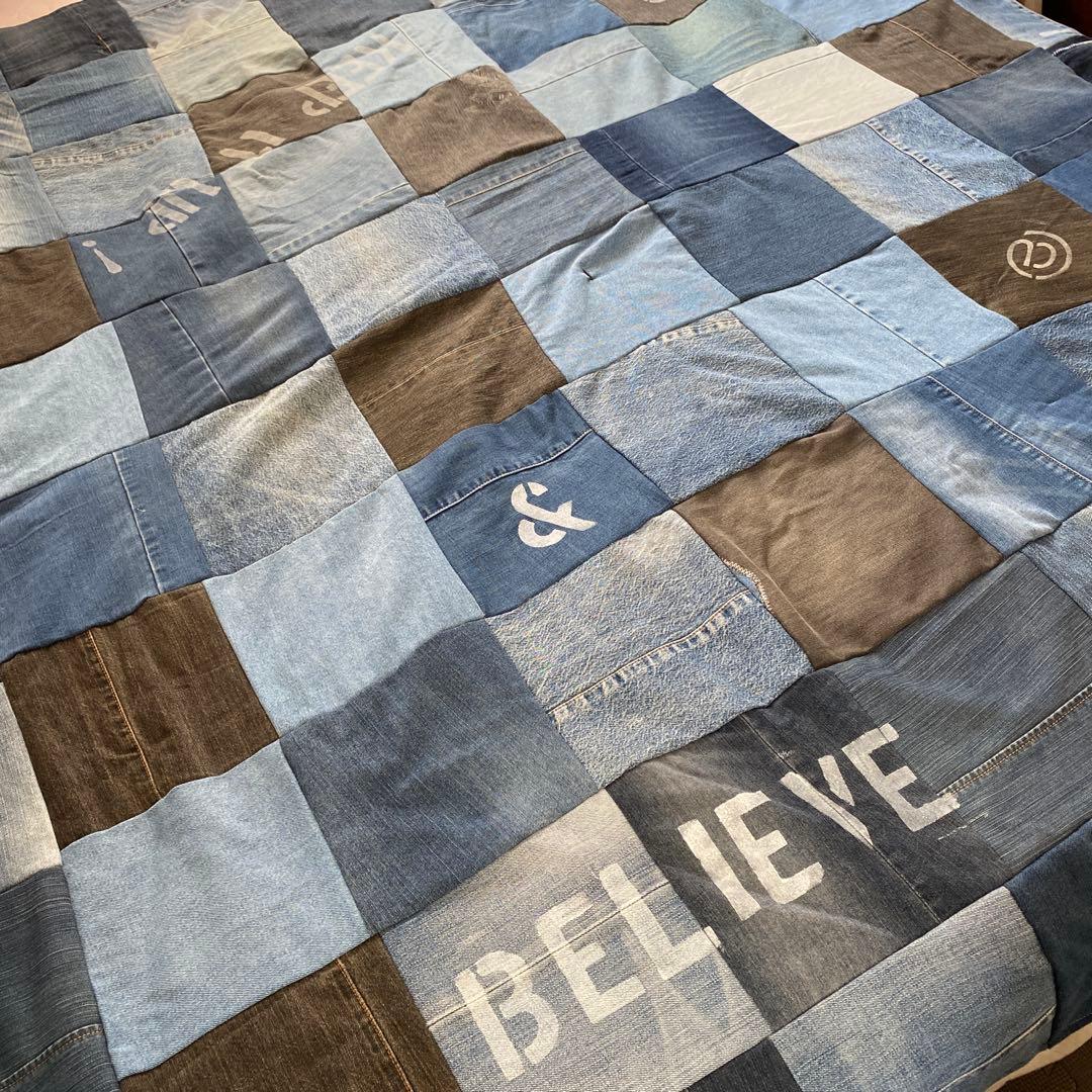 リメイクデニム マルチカバーハンドメイドざっくりベットカバー約２００✖️約190