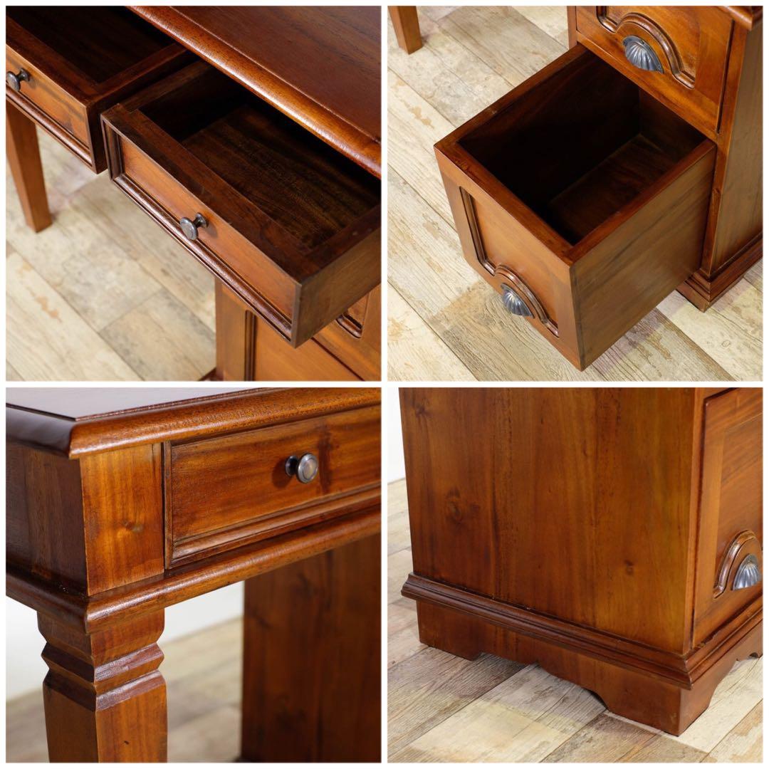 O 新品 アジアン デスク アンティーク カントリー 書斎 カフェ 机 テーブル