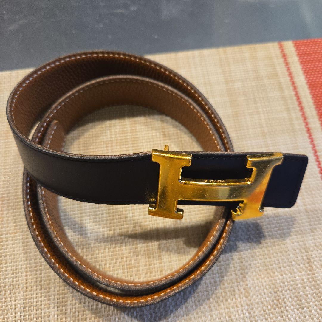 HERMES ブラウンレザー ベルト ゴールド金具