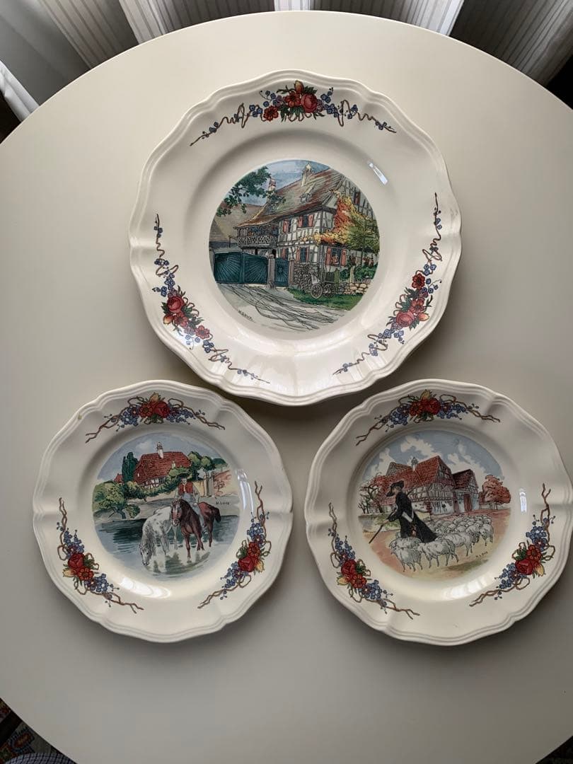 サルグミンヌ　フランスビンテージの大小3枚セット！牧歌的な絵柄が癒されます！