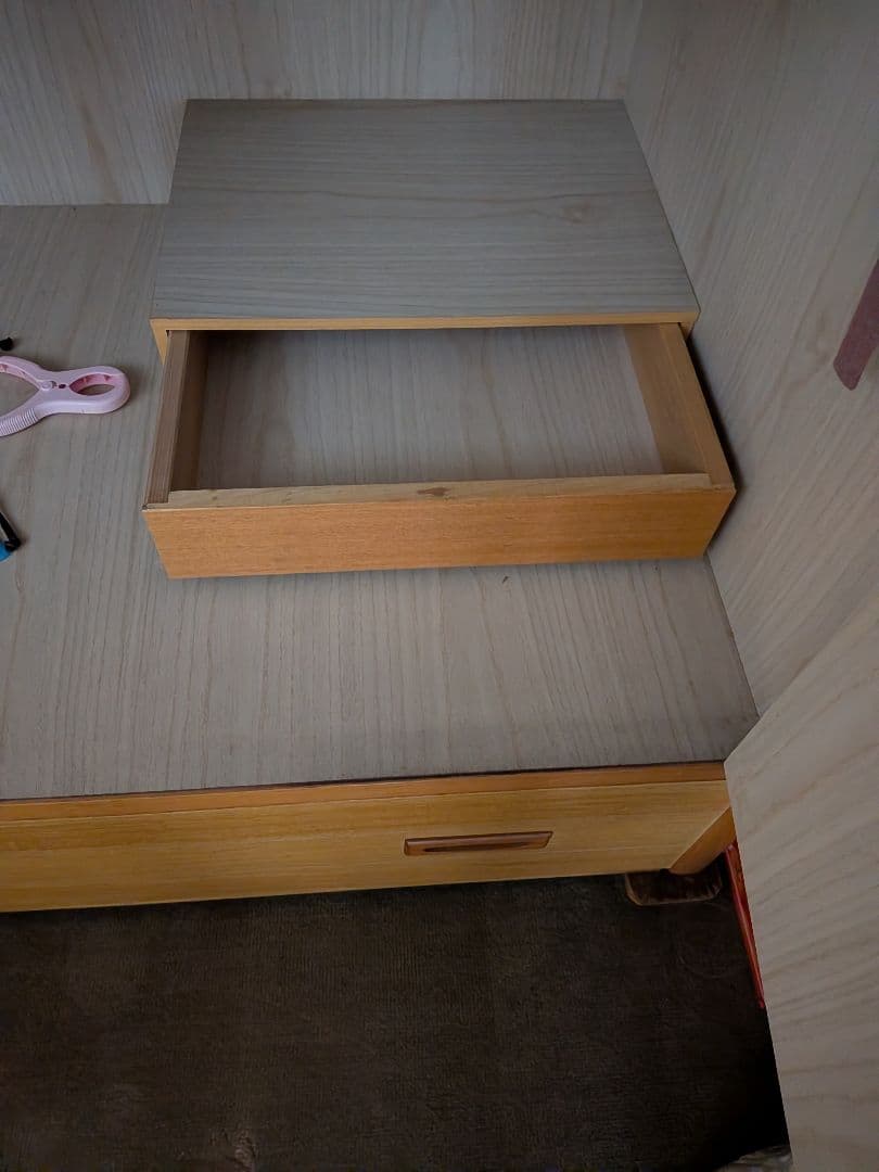 大型木目調収納タンス 鏡付き 引き出し付き家具のみ