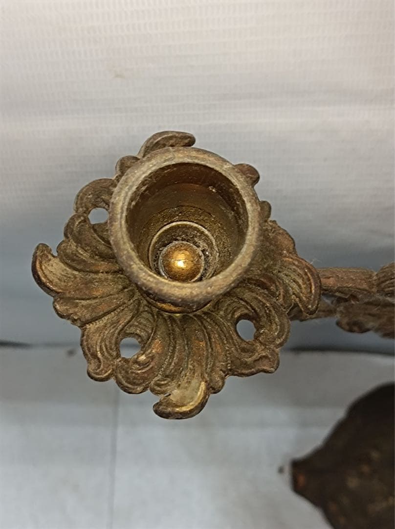 [八6564] 真鍮製　大理石 燭台 キャンドルスタンド