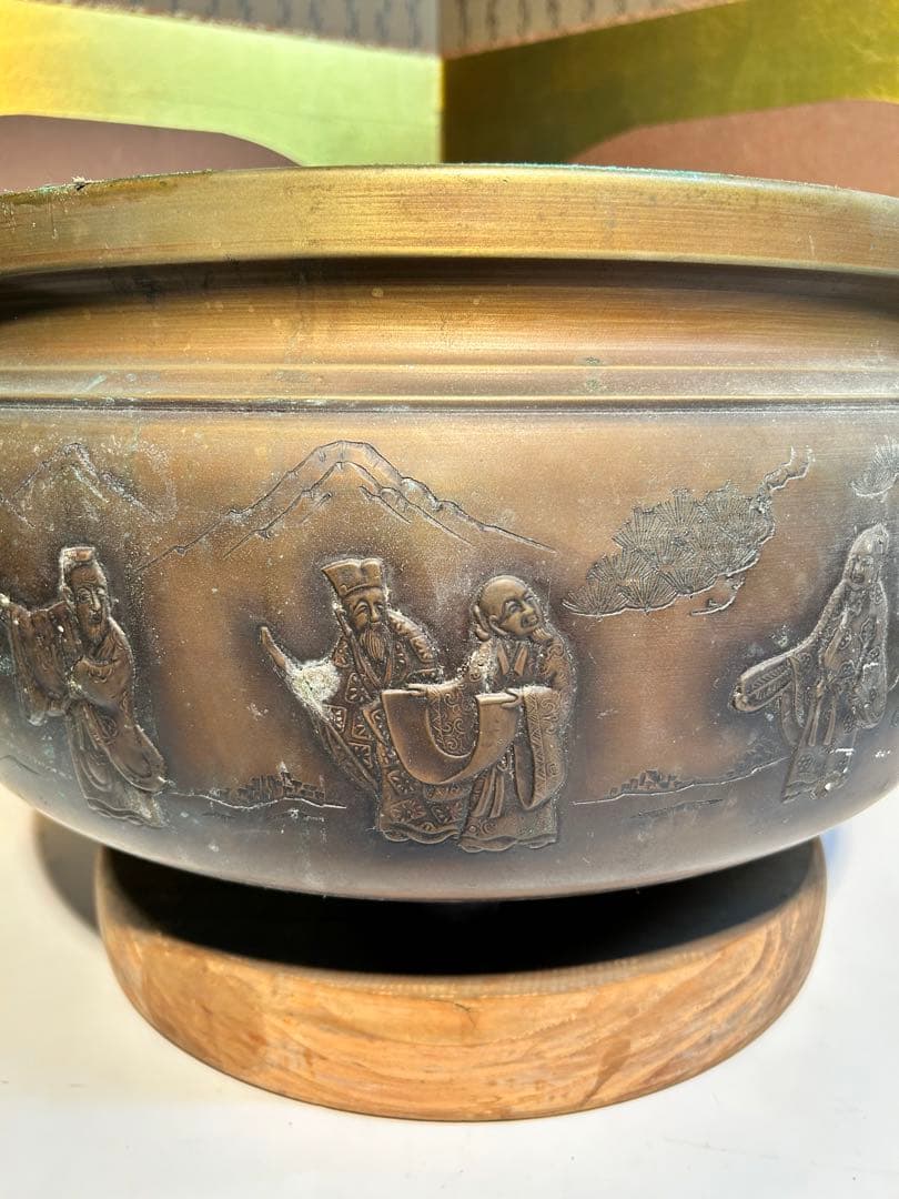 真鍮？火鉢　火鉢　アンティーク　木製台付