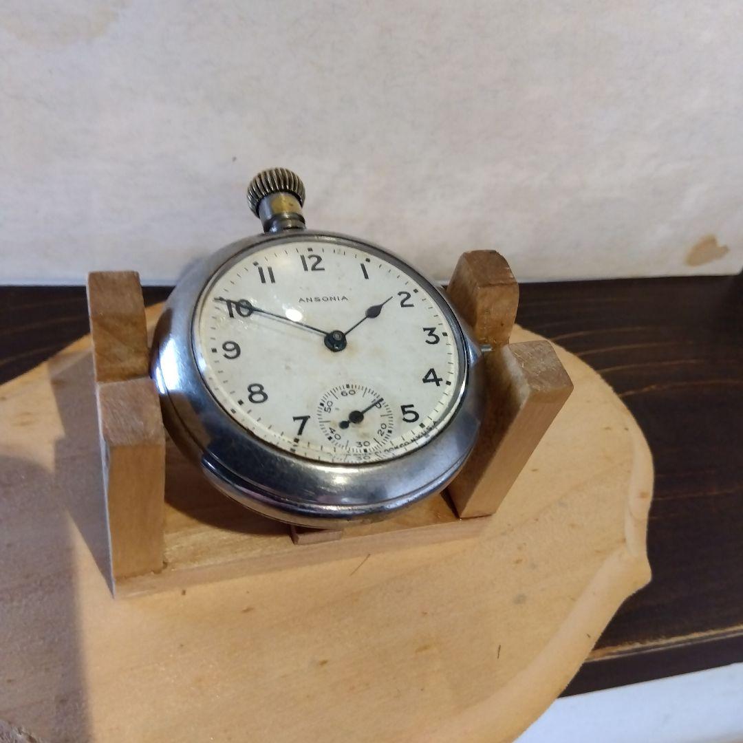 懐中時計タイプ置時計、懐中時計　 手巻きスモセコ 　アンソニア　整調済　少々難有