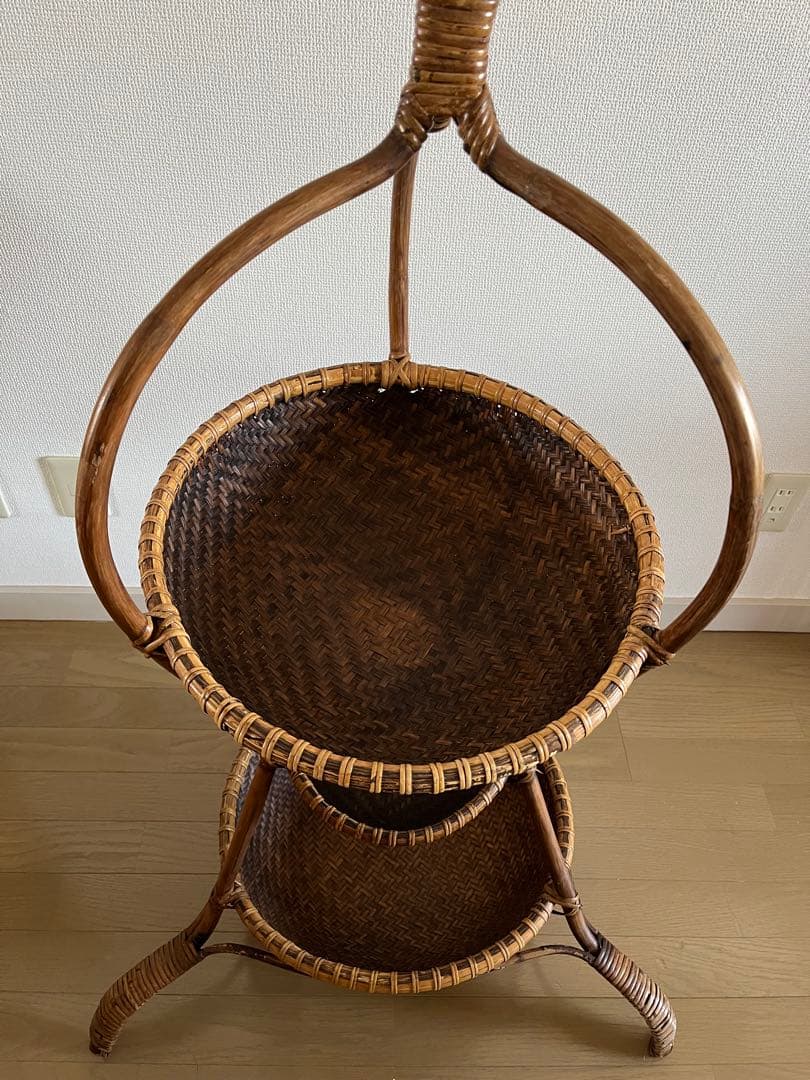 ラタン　アジアン　カゴ　3段