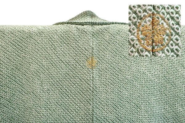 訪問着 総絞り くすんだ黄緑 草色 枝花 刺繍 身丈159cm 裄丈64cm