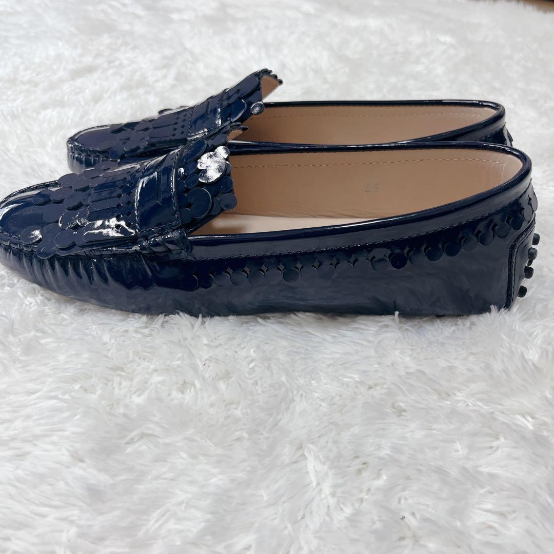 【極美品】TOD'S サイクルレースキルト付 エナメルローファー ネイビー 23