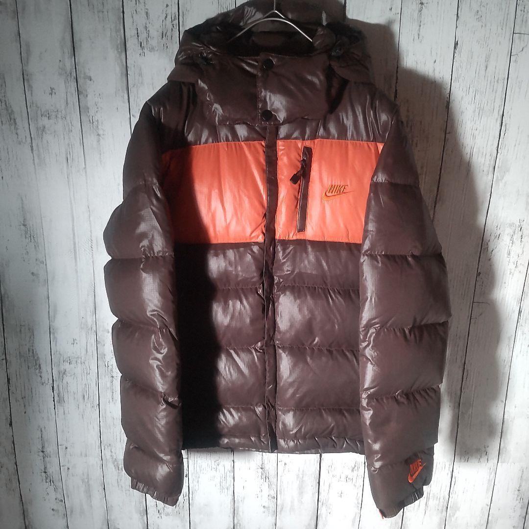 【人気色】　ナイキ　ダウンジャケット　バイカラー　ブラウン　オレンジ　M　古着