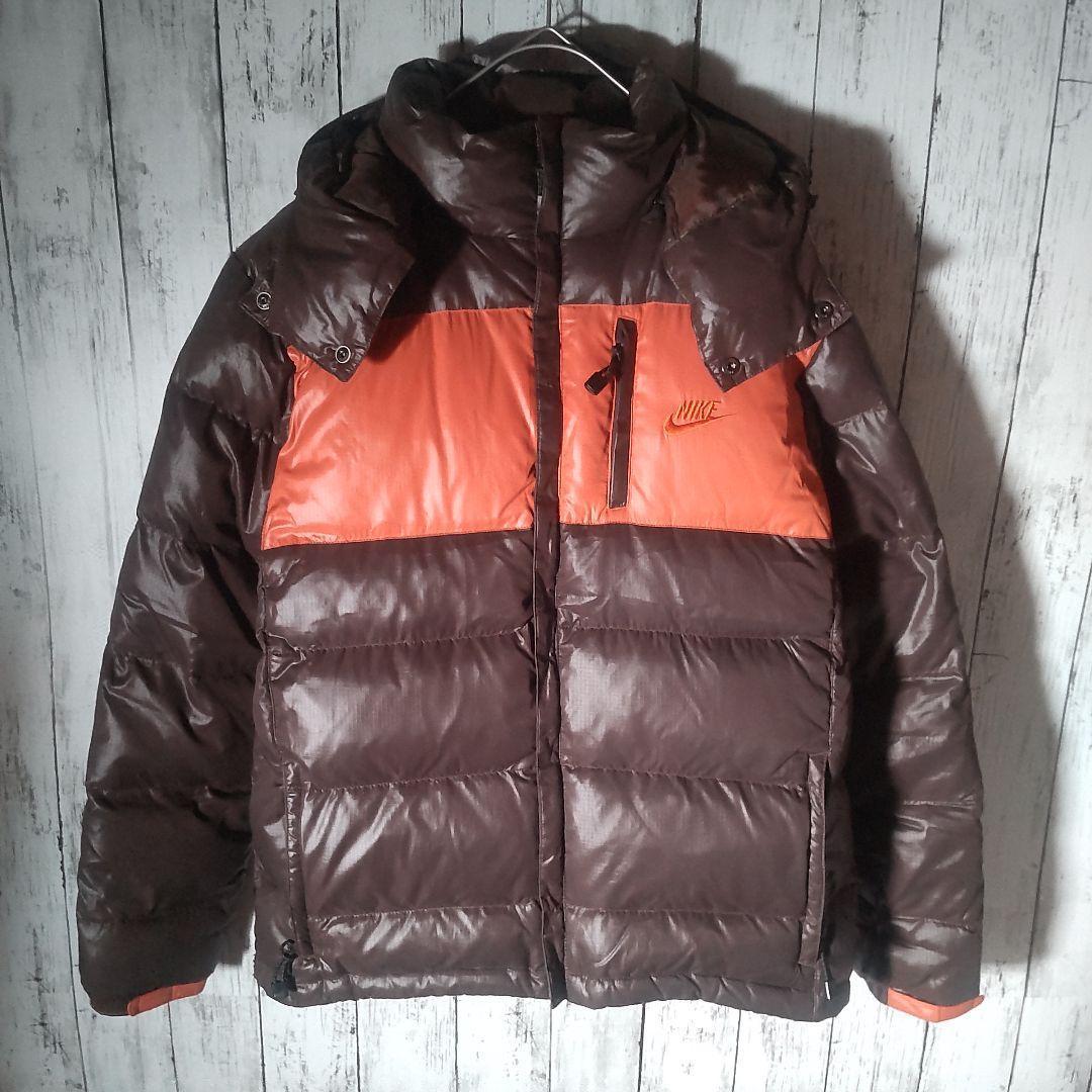 【人気色】　ナイキ　ダウンジャケット　バイカラー　ブラウン　オレンジ　M　古着