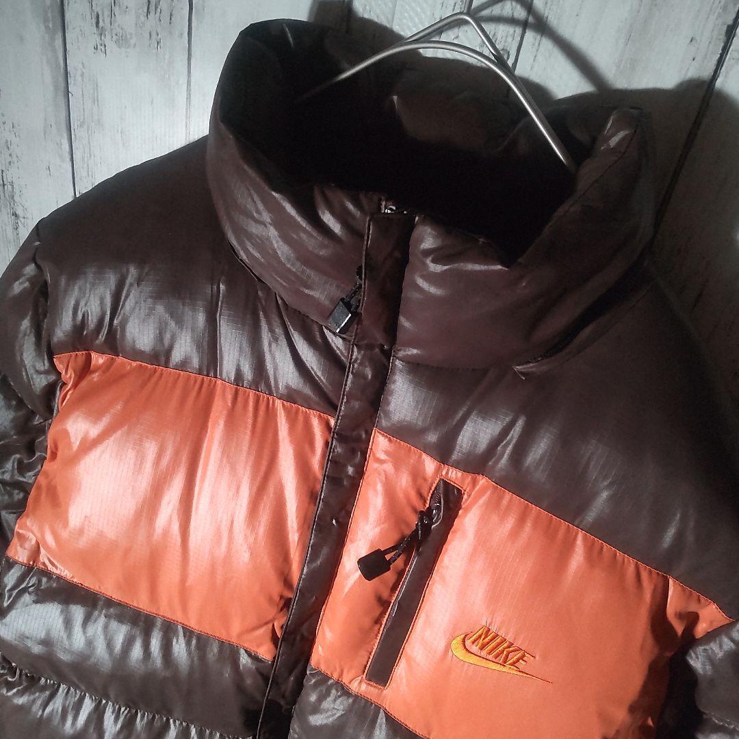 【人気色】　ナイキ　ダウンジャケット　バイカラー　ブラウン　オレンジ　M　古着