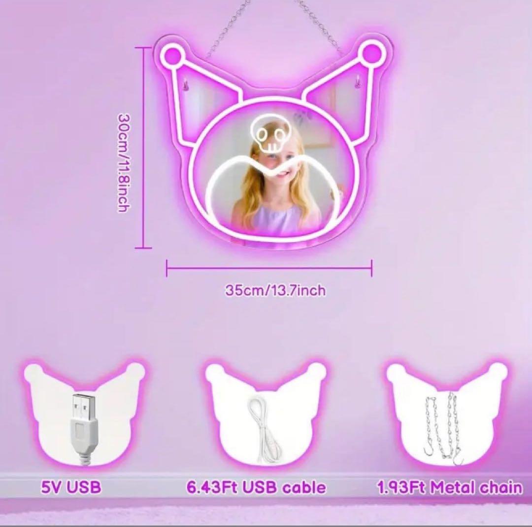 ネオン　クロミ　ミラー　LED 壁掛け鏡　調光可能　USB給電　かわいい