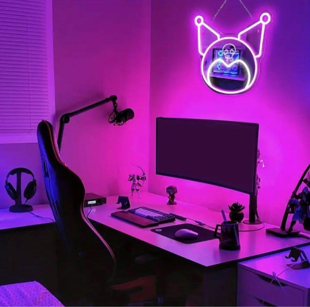 ネオン　クロミ　ミラー　LED 壁掛け鏡　調光可能　USB給電　かわいい